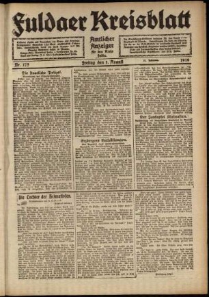 Ausgabe vom Freitag, den 01. August 1919.