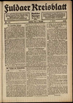 Ausgabe vom Freitag, den 01. August 1919.
