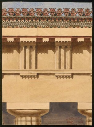 Tempel C, Selinunt: Rekonstruktion der Säulenordnung Tempel C, Teil-Aufriss des Gebälks mit Säulenkapitell 1:20
