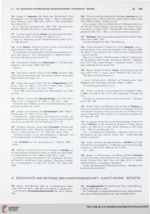 IV. Geschichte und Methode der Kunstwissenschaft. Kunsttheorie. Ästhetik