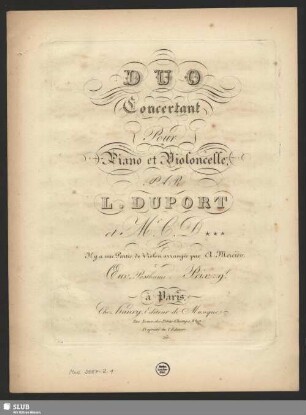 Duo concertant pour Piano et Violoncelle : Oeuv. Posthume