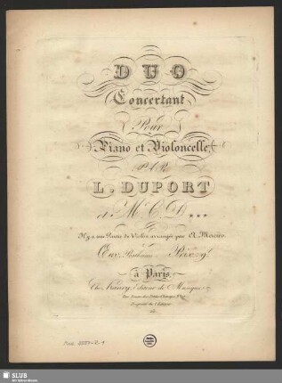 Duo concertant pour Piano et Violoncelle : Oeuv. Posthume