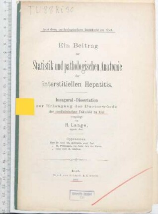 Ein Beitrag zur Statistik und pathologischen Anatomie der interstitiellen Hepatitis