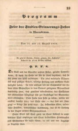 Programm zur Feier des Studien-Erinnerungs-Festes in Warmbrunn