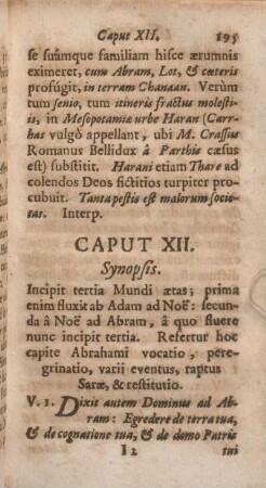 Caput XII. Synopsis. Incipit tertia Mundi aetas; prima enim fluxit ab Adam ad Noe ...