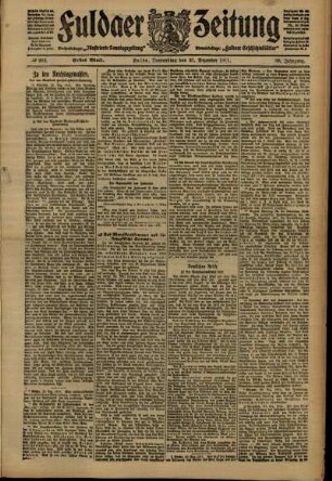 Erste Ausgabe vom Donnerstag, den 21. Dezember 1911.