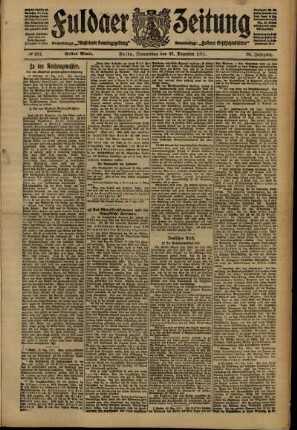 Erste Ausgabe vom Donnerstag, den 21. Dezember 1911.