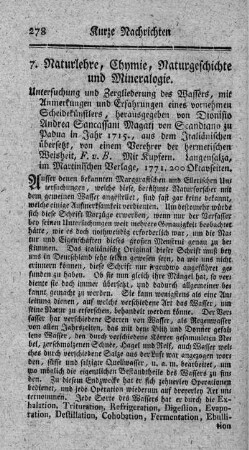 7. Naturlehre, Chymie, Naturgeschichte und Mineralogie.