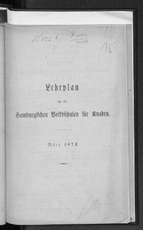 Lehrplan für die hamburgischen Volksschulen für Knaben