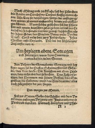 Am heyligen abent/ Sontagen und Feiertagen ...