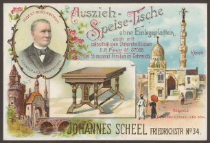 Werbepostkarte Möbel-Geschäft Johannes Scheel, Friedrichstraße 34