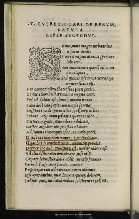T. Lucretii Cari De Rerum Natura Liber Secundus