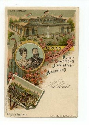 Gewerbe-, Industrie- und Kunstausausstellung: König Wilhelm mit Königin Charlotte; Ausstellungs-Pavillon Harmonie