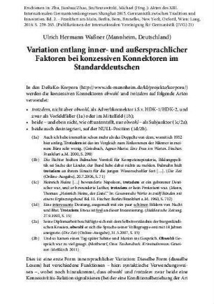 Variation entlang inner- und außersprachlicher Faktoren bei konzessiven Konnektoren im Standarddeutschen