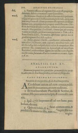 Pars Prima Et Secunda. Parabola de ove perdita, & de drachma perdita.