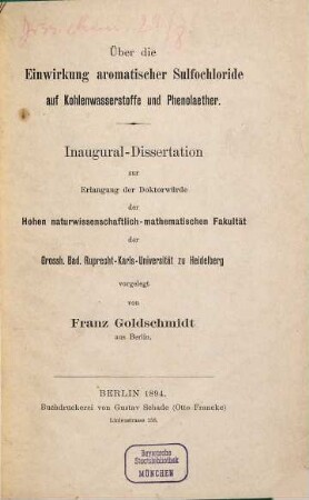 Über die Einwirkung aromatischer Sulfochloride auf Kohlenwasserstoffe und Phenolaether