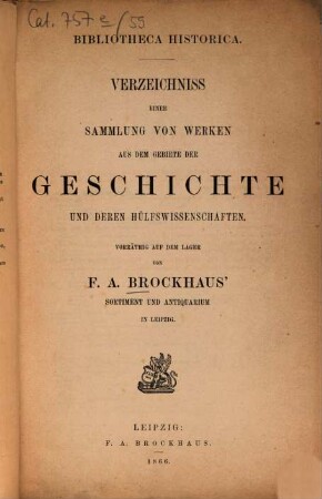 Antiquarischer Katalog von F. A. Brockhaus' Sortiment und Antiquarium in Leipzig, [59.] 1866
