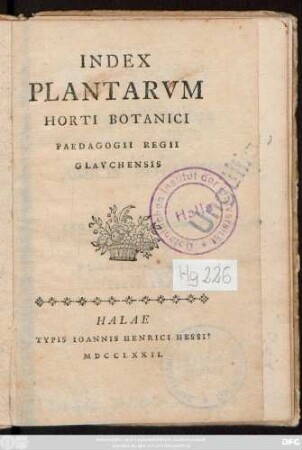Index Plantarvm Horti Botanici Paedagogii Regii Glavchensis
