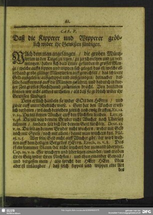 Cap. V. Daß die Kipperer und Wipperer gröblich wider ihr Gewißen sündigen