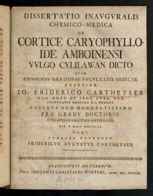 I-XLIV, De Cortice Caryophylloide Amboinensi