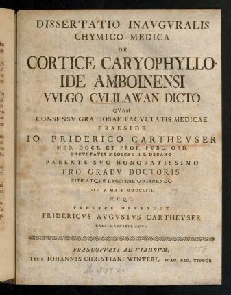I-XLIV, De Cortice Caryophylloide Amboinensi