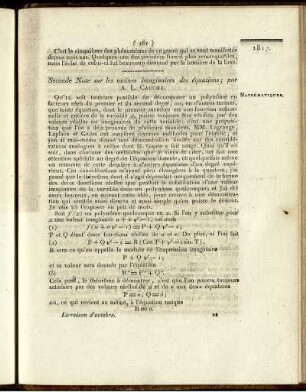 Seconde Note sur les racines imaginaires des équations