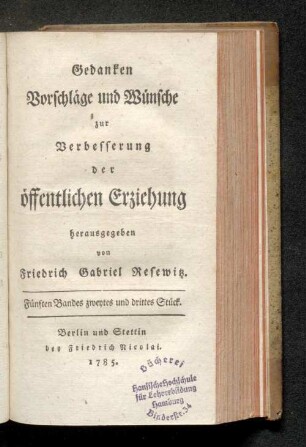 Fünften Bandes zweytes und drittes Stück.