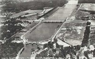 Leipzig, Elsterbecken, Regatta-Strecke und Hochflut-Becken. Fliegeraufnahme
