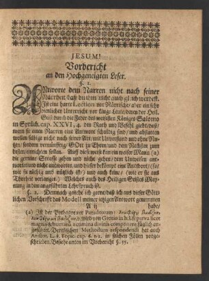 Jesum! Vorbericht an den Hochgeneigten Leser.
