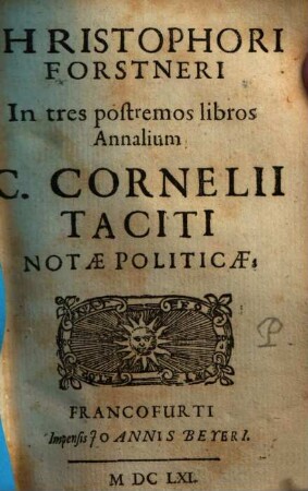 In tres postremos libros annalium C. Cornelii Taciti notae politicae