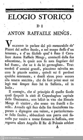 Elogio Storico di Anton Raffaele Mengs