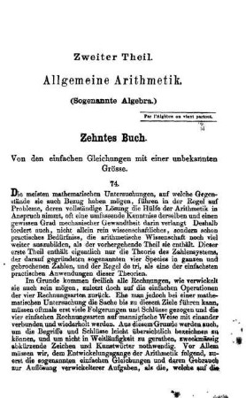 Zweiter Theil. Allgemeine Arithmetik. (Sogenannte Algebra.)