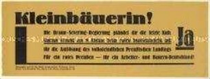 Aufruf der KPD an Bäuerinnen zur Abstimmung für die Auflösung des preußischen Landtags beim Volksentscheid 1931