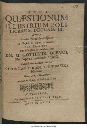 Quaestionum Illustrium Politicarum Decuria III.