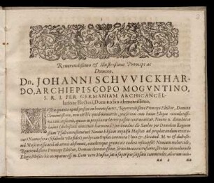 Dedikation an Johannes Schweikard von Kronenberg, Erzbischof zu Mainz
