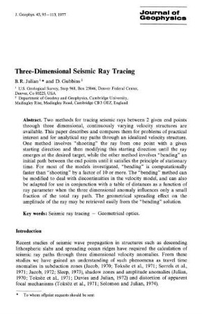 Three-dimensional seismic ray tracing