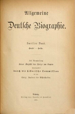 Allgemeine Deutsche Biographie, 12. Hensel - Holste