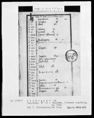 Psalterium — Kalenderseite März mit Tierkreiszeichen Widder, Folio 2recto