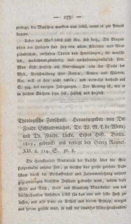 278-290 [Rezension] Theologische Zeitschrift ; 1.1819