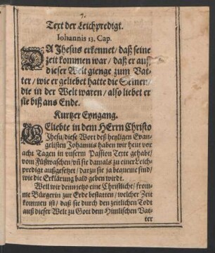 Text der Leichpredigt Johannis 13. Cap.