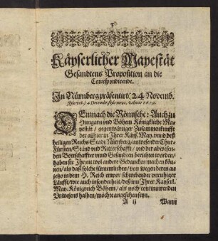 3-11, Kayserlicher Mayestät Gesandtens Proposition an die Correspondirende