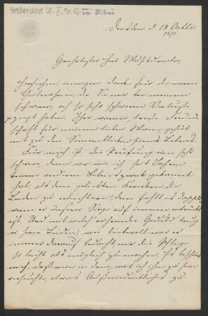 Brief an Friedrich Wilhelm Jähns : 18.10.1870