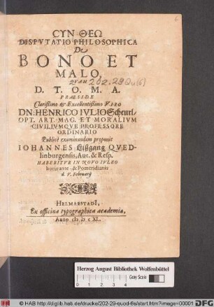 Disputatio Philosophica De Bono Et Malo