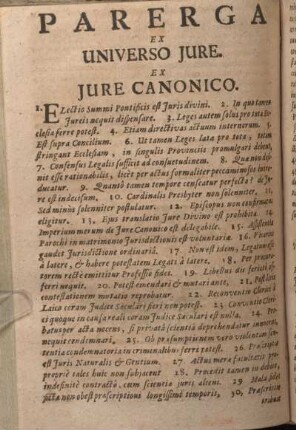 Parerga Ex Universo Jure. Ex Jure Canonico.