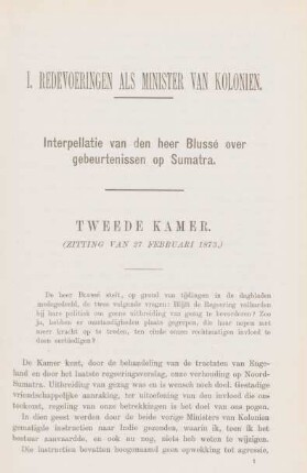 I. Redevoeringen als minister van kolonien