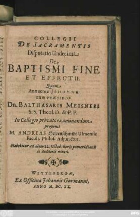 11: De Baptismi Fine Et Effectu