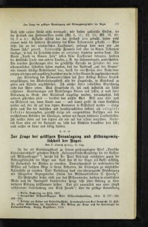 Zur Frage der geistigen Veranlagung und Bildungsmöglichkeit der Neger