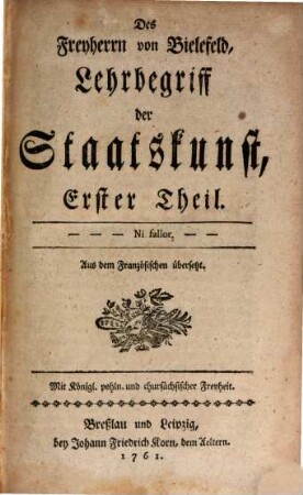 Des Freyherrn von Bielefeld Lehrbegriff der Staatskunst, 1