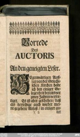 Vorrede Des Auctoris An den geneigten Leser.