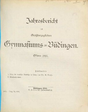 Jahresbericht des Großherzoglichen Gymnasiums zu Büdingen : Ostern .... 1894/95